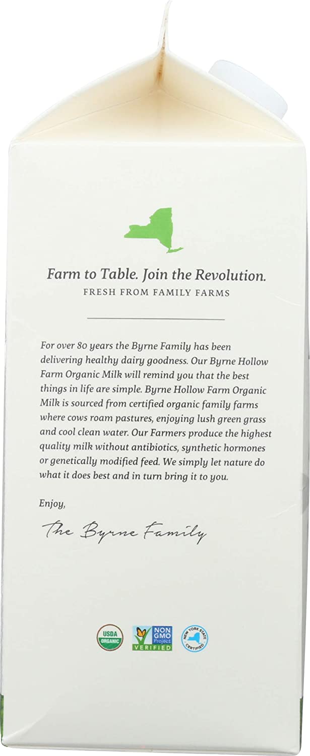 Byrne Hollow Farm Organic Milk Whole, 64 FZ Half Gallon ( 6 Pack )